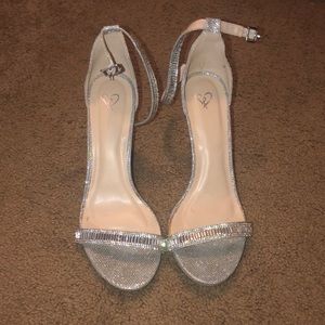 Silver rhinestone heels